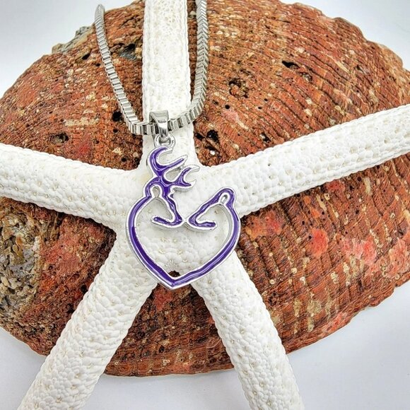 3/$20 Womens Necklace Drop Earrings Set Silver Plated Deer Pendant Purple Farm - Picture 4 of 10